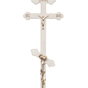Крест Ажурный белый с Иисусом и розами